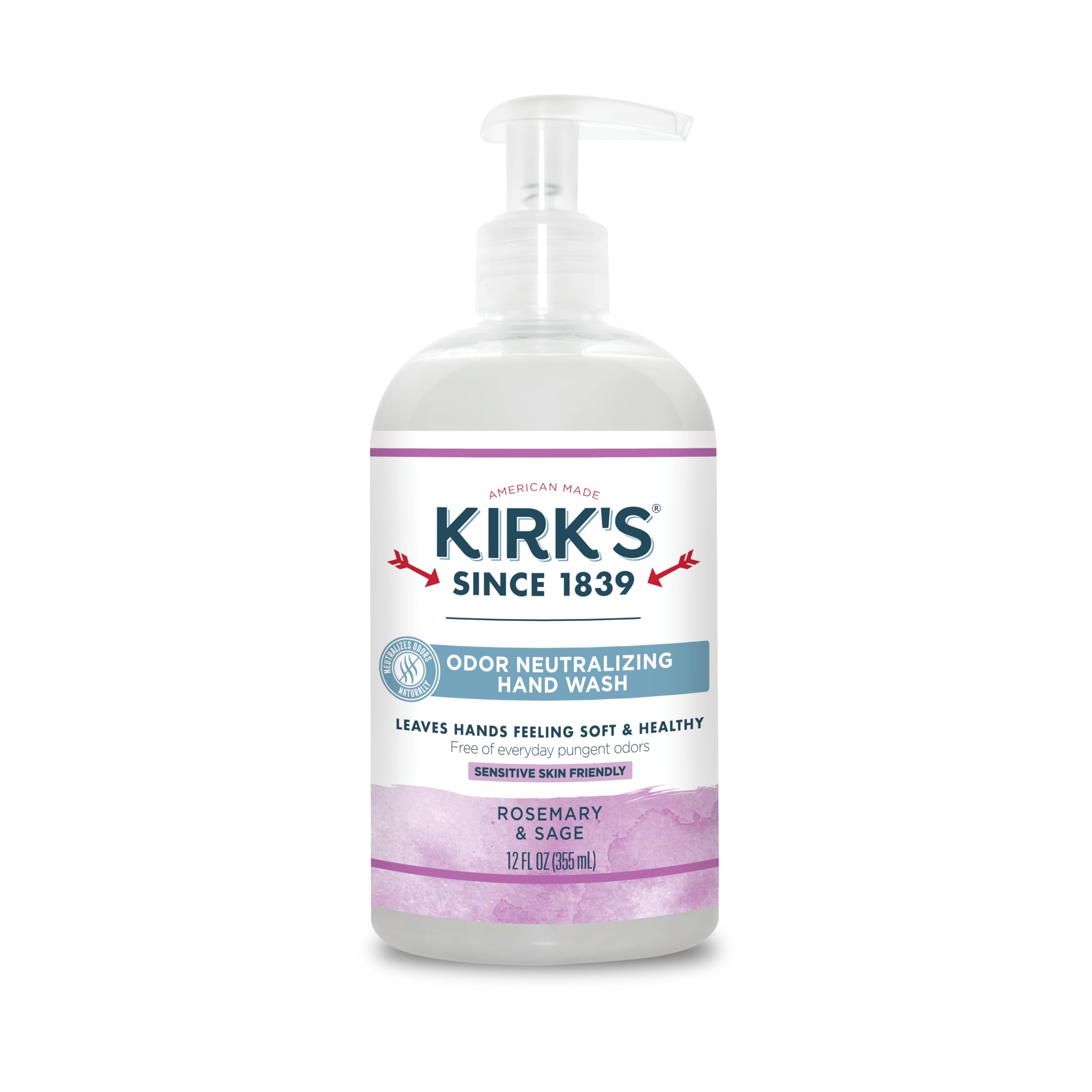 Odor-Neutralizing Natural Hand Soap by Kirkââ‚¬â„¢s | Castile Liquid Soap Pump Bottle | Moisturizing & Hydrating Kitchen Hand Wash | Rosemary & Sage Scent | 12 Fl Oz. Bottle