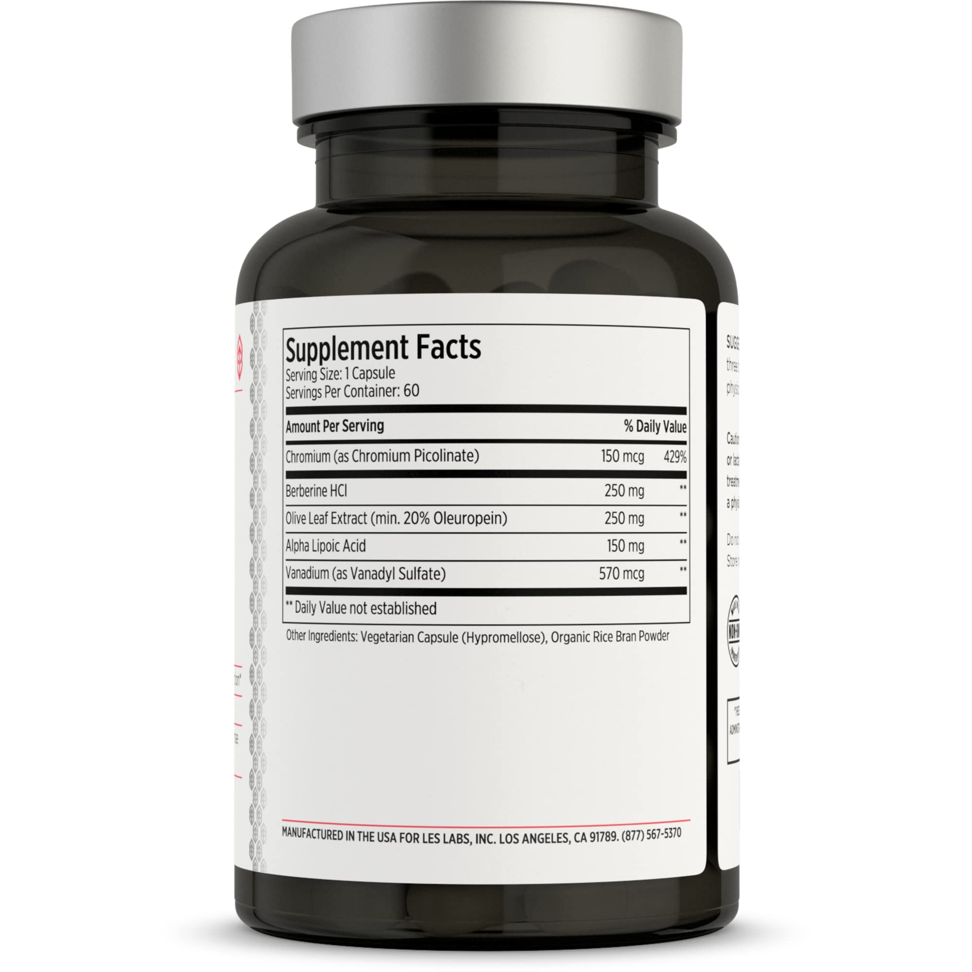 LES Labs Insulin Health – Metabolic Health and Support, Lipid & Carbohydrate Metabolism – Berberine, Chromium, Olive Leaf, Alpha Lipoic Acid & Vanadium – Non-GMO Supplement – 60 Capsules