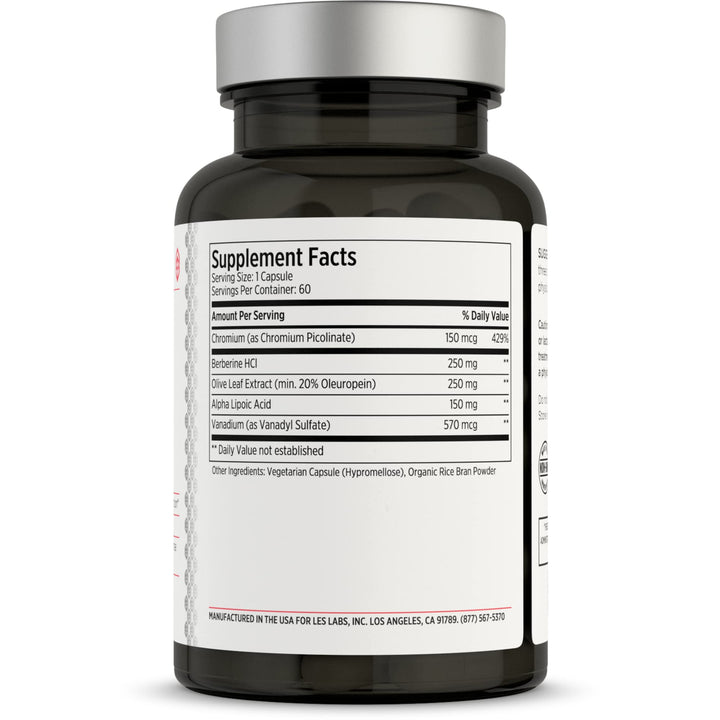 LES Labs Insulin Health – Metabolic Health and Support, Lipid & Carbohydrate Metabolism – Berberine, Chromium, Olive Leaf, Alpha Lipoic Acid & Vanadium – Non-GMO Supplement – 60 Capsules