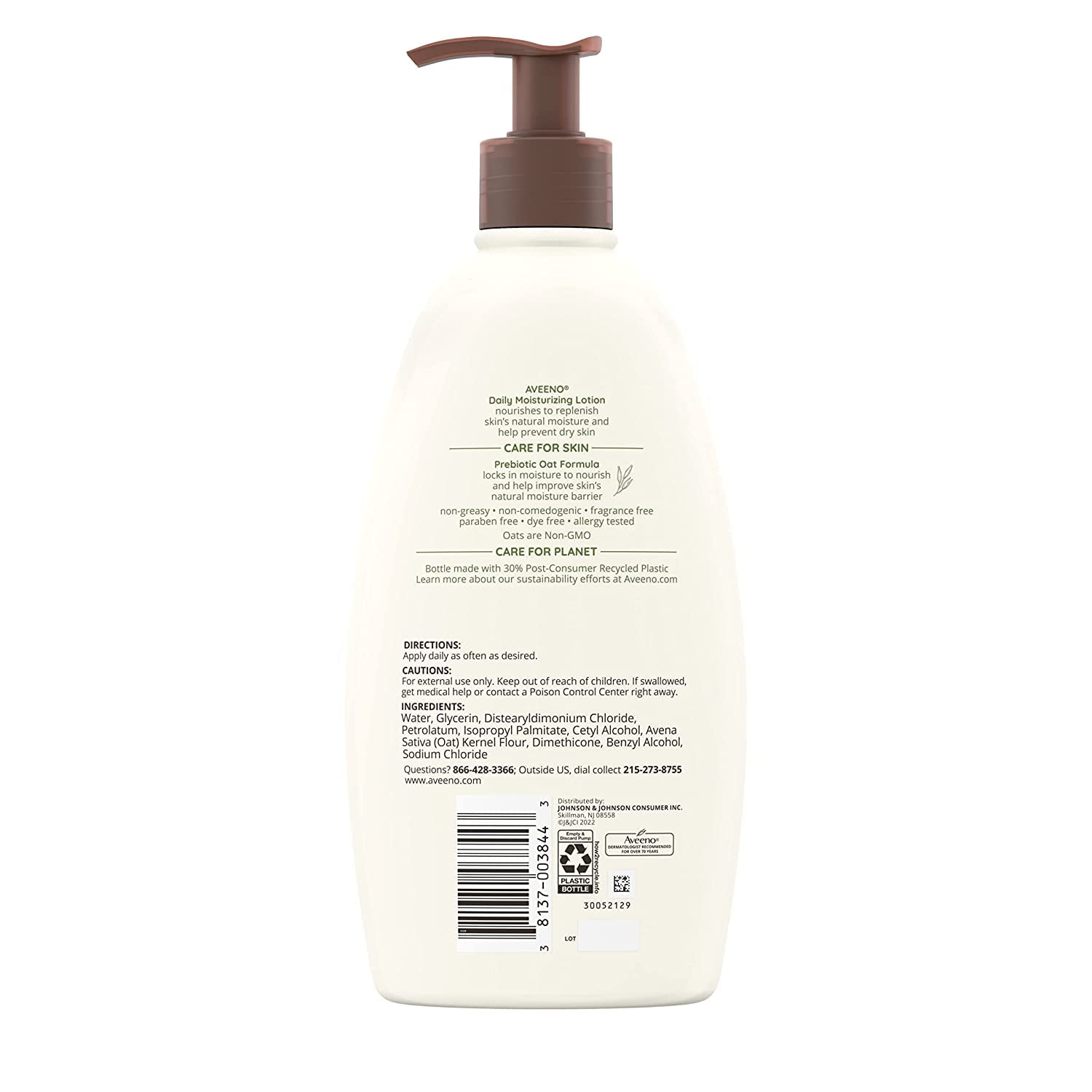 Aveeno Daily Moisturizing Body Lotion with Soothing Oat and Rich Emollients to Nourish Dry Skin, Gentle & Fragrance-Free Lotion is Non-Greasy & Non-Comedogenic, 18 fl. oz