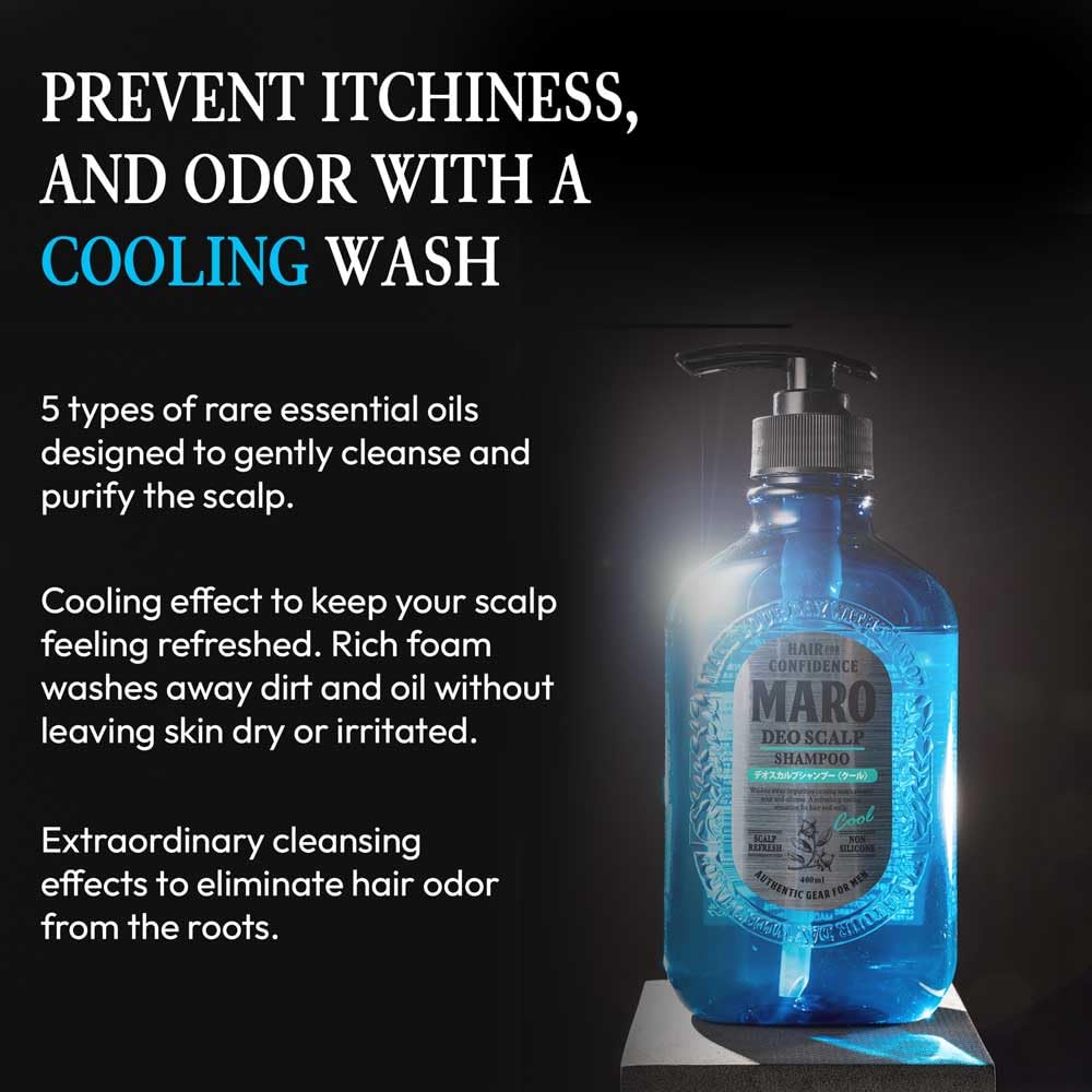 MARO Deo Scalp Shampoo - Soothing Cool Shampoo Cleanser Designed to Remove Dirt & Odor at the Root - Refreshes & Hydrates Scalp, Prevents Flakes & Itchiness - Gift for Men - 13.5 oz / 400 ml (2 Pack)