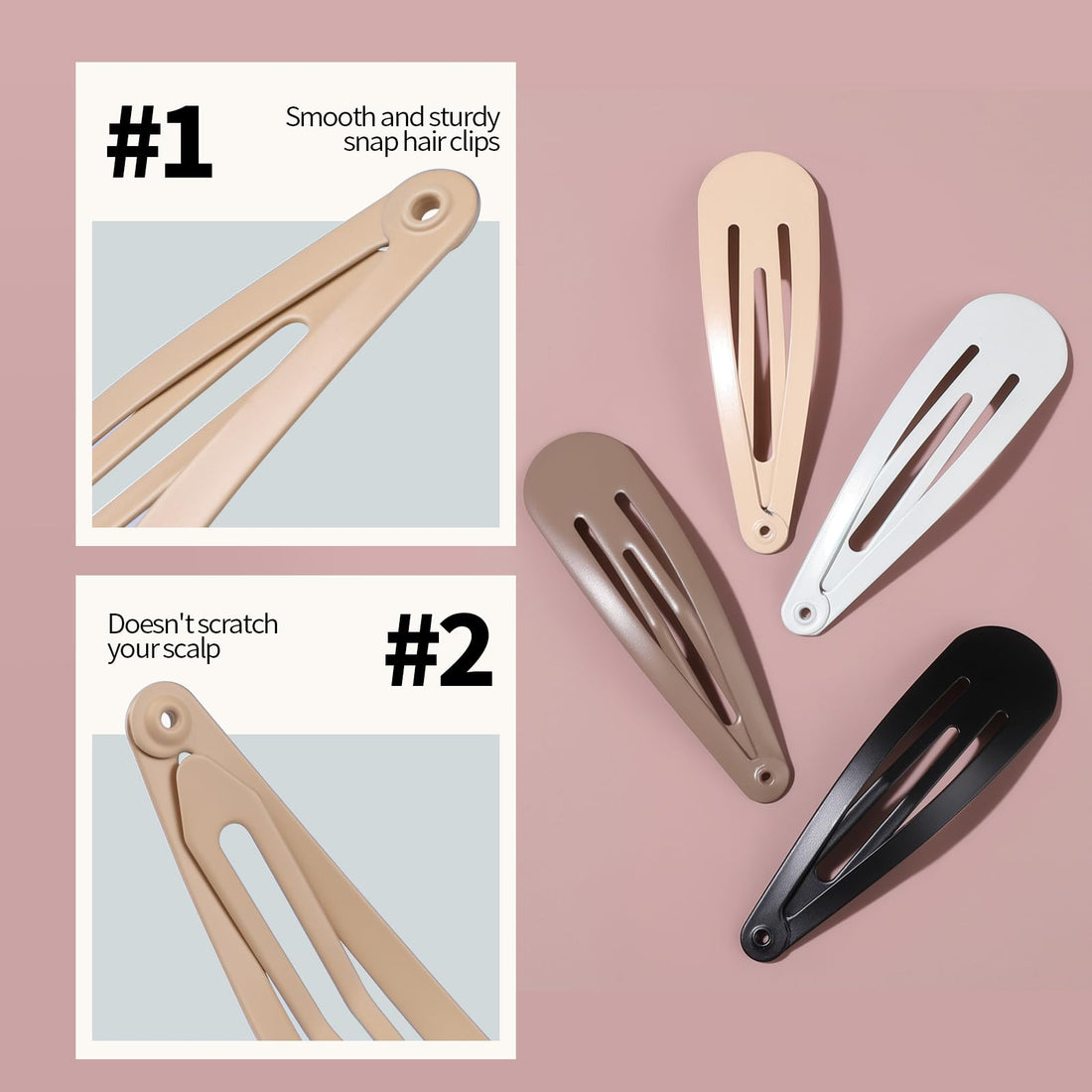 Teenitor 148pcs Snap Hair Clips, 48pcs Hair Barrettes Hair Clips 100pcs Hair Bands, Metal Hair Snap Clips for Women Girls, Barrettes for Women 4 Colors