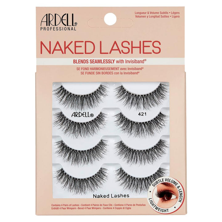Ardell Naked Strip Lashes 421 – Natural-Looking, Long-Lasting False Eyelashes with Invisiband for Seamless Blend, 4 Pairs, 1-Pack