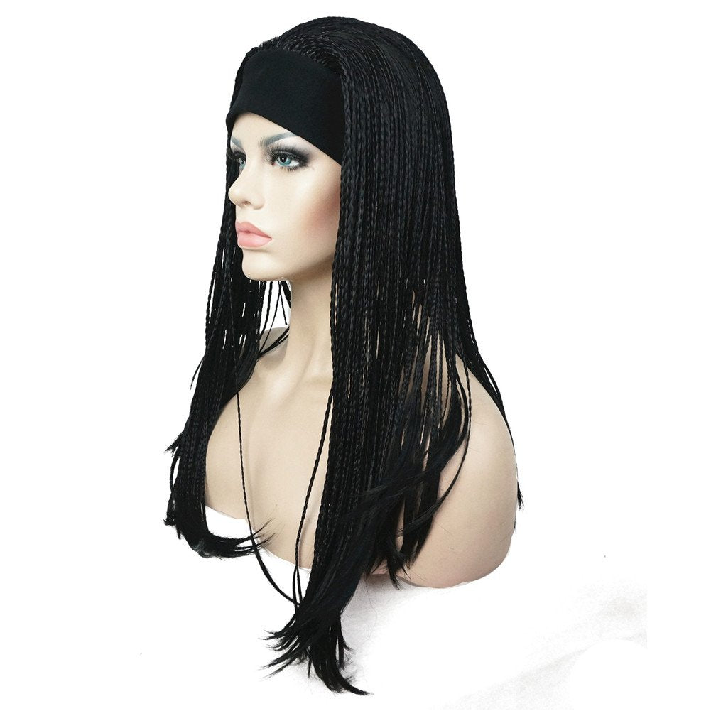 #1-Black: Aimole Long Braiding Crochet Hair Fully Hand Tied Twist Braided With Headband Half Wig(1-Black)