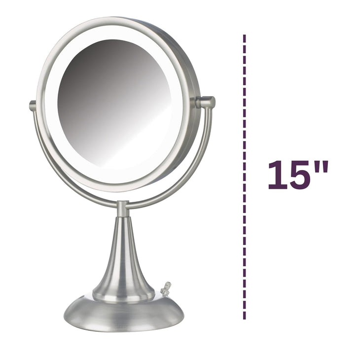 Jerdon HL8510NL 8.5-Inch Tabletop Two-Sided Swivel LED Lighted Vanity Mirror with 8x Magnification, Nickel Finish