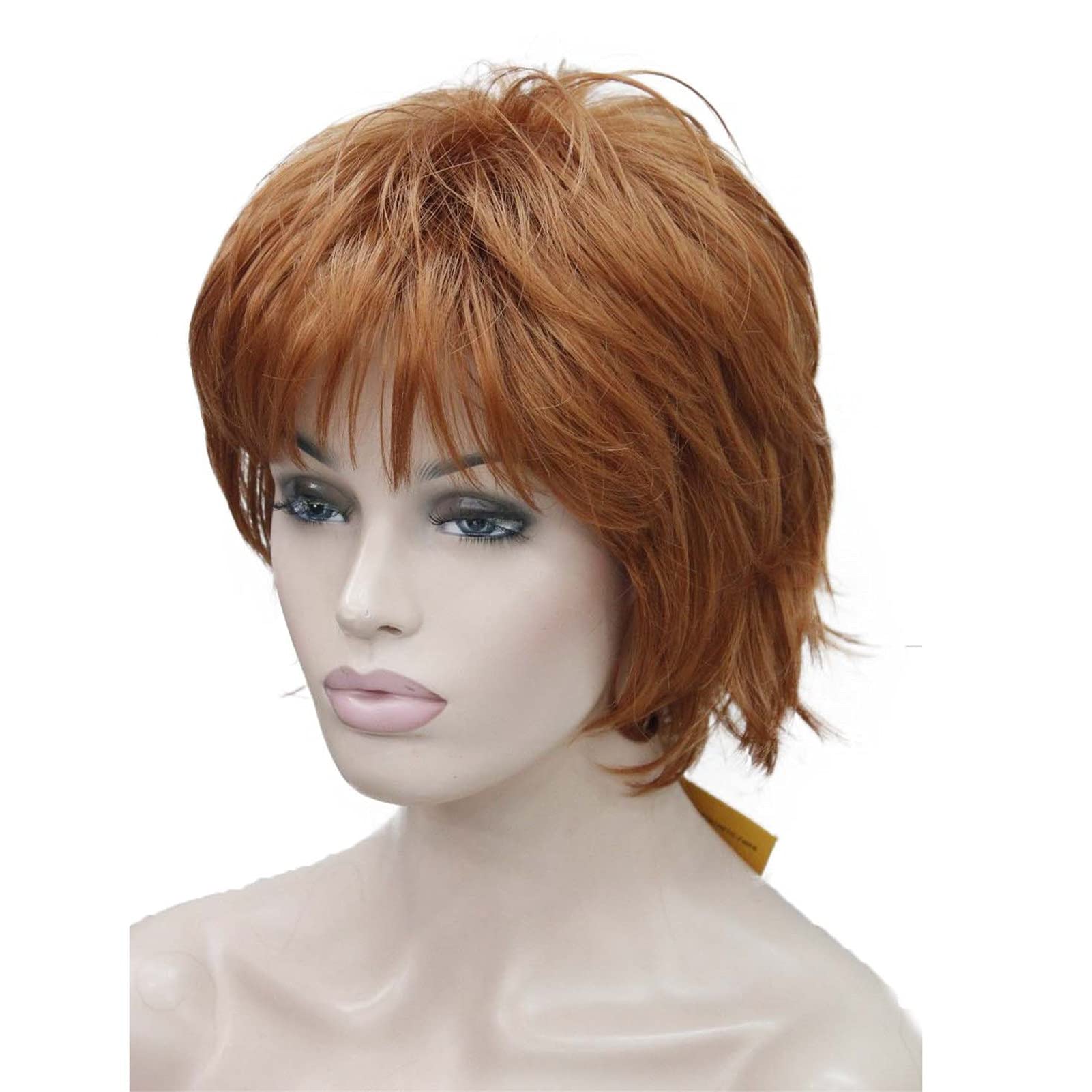 Orange: Wiginway Short Wavy Wig Layered Women Wigs Copper Red Synthetic Hair Replacement Heat Resistant 6 Inch
