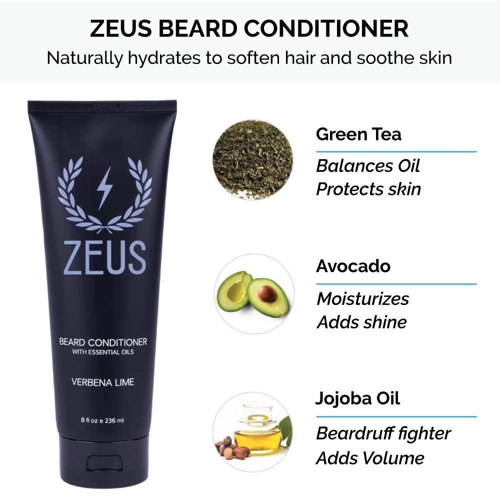 Zeus Everyday Beard Grooming Kit- Men's Daily Set for Quality Beard Maintenance (Verbena Lime)