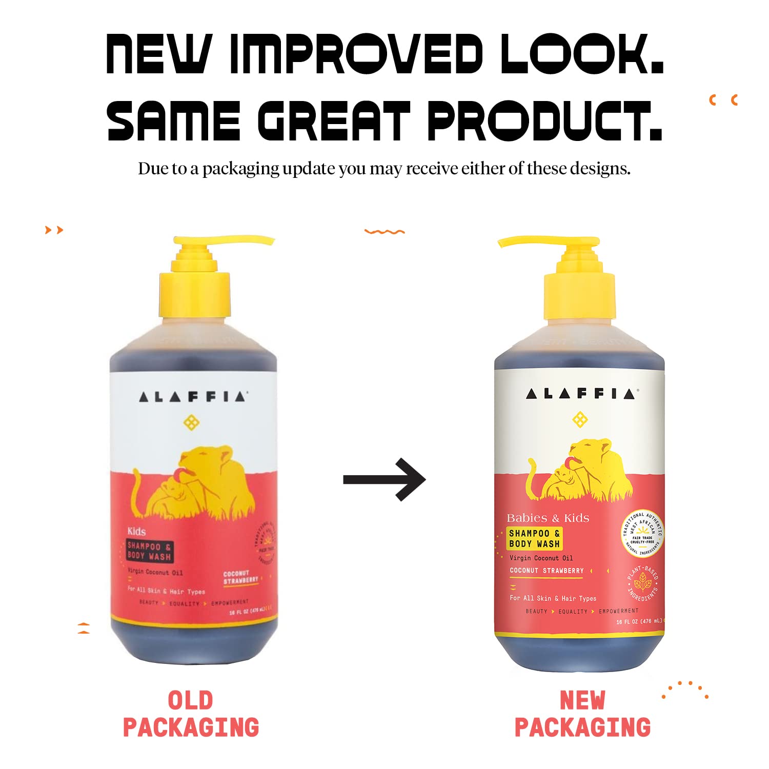 Alaffia - Everyday Coconut Shampoo and Body Wash, Babies and Kids, Gentle and Non-Irritating Support for Soft Hair and Skin with Hibiscus and Strawberry, Fair Trade, Strawberry, 16 Ounces