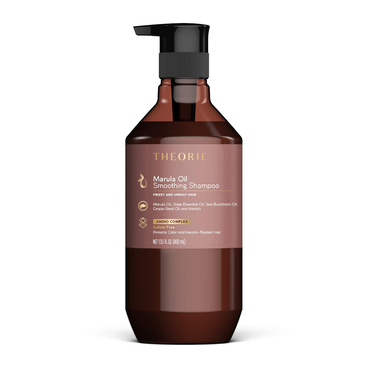 Theorie Marula Smoothing Shampoo - Frizz Control with Marula, Sea Buckthorn & Grape Seed Oils, Sulfate-Free, Gluten-Free, All Hair Types, 400 ML