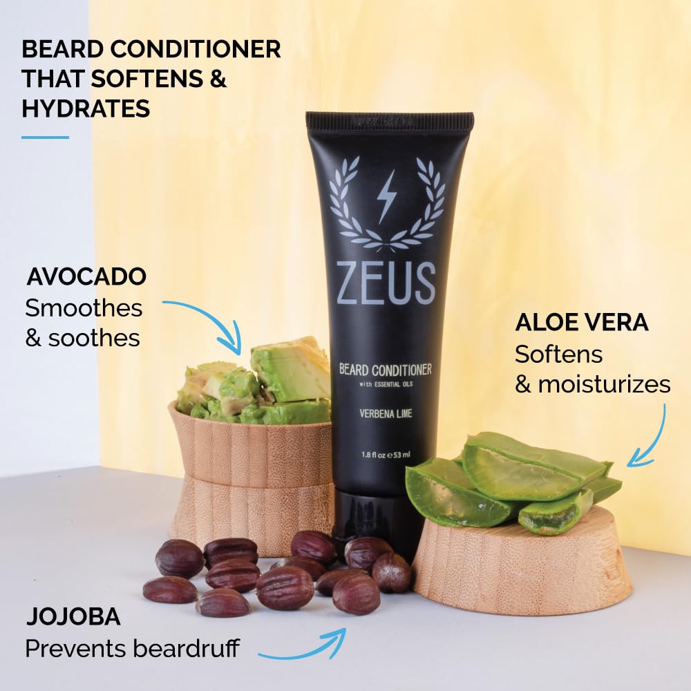 Zeus Travel Beard Shampoo (2 oz) and Beard Conditioner (1.8 oz) Set for Men (Scent: Sandalwood)