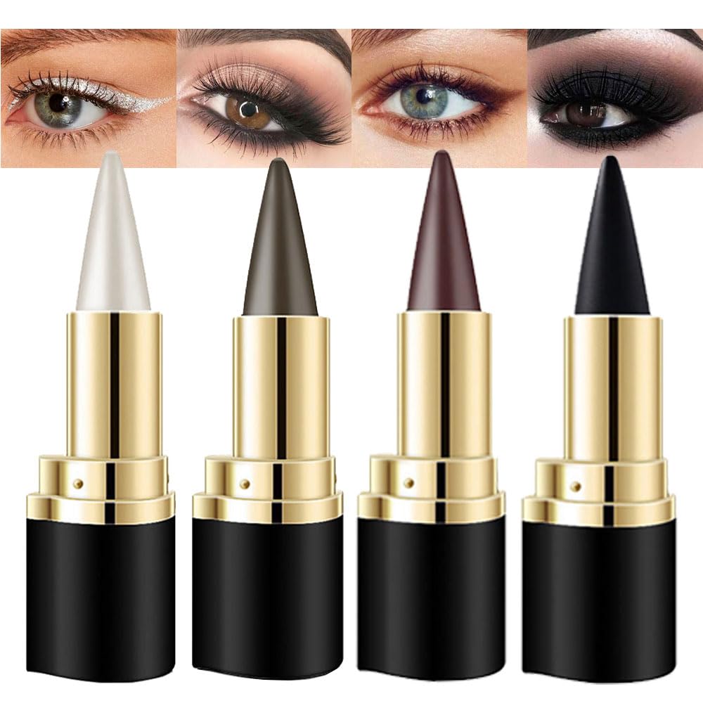 evpct 4Pcs Black Silver Grey Brown Gel Eyeliner Pencil Eye Face Paint Sticks Makeup Set, Natural Black Gel Eyeliner Cream Waterproof Crayon Pencils Applicator Tool delineador de ojos contra el agua
