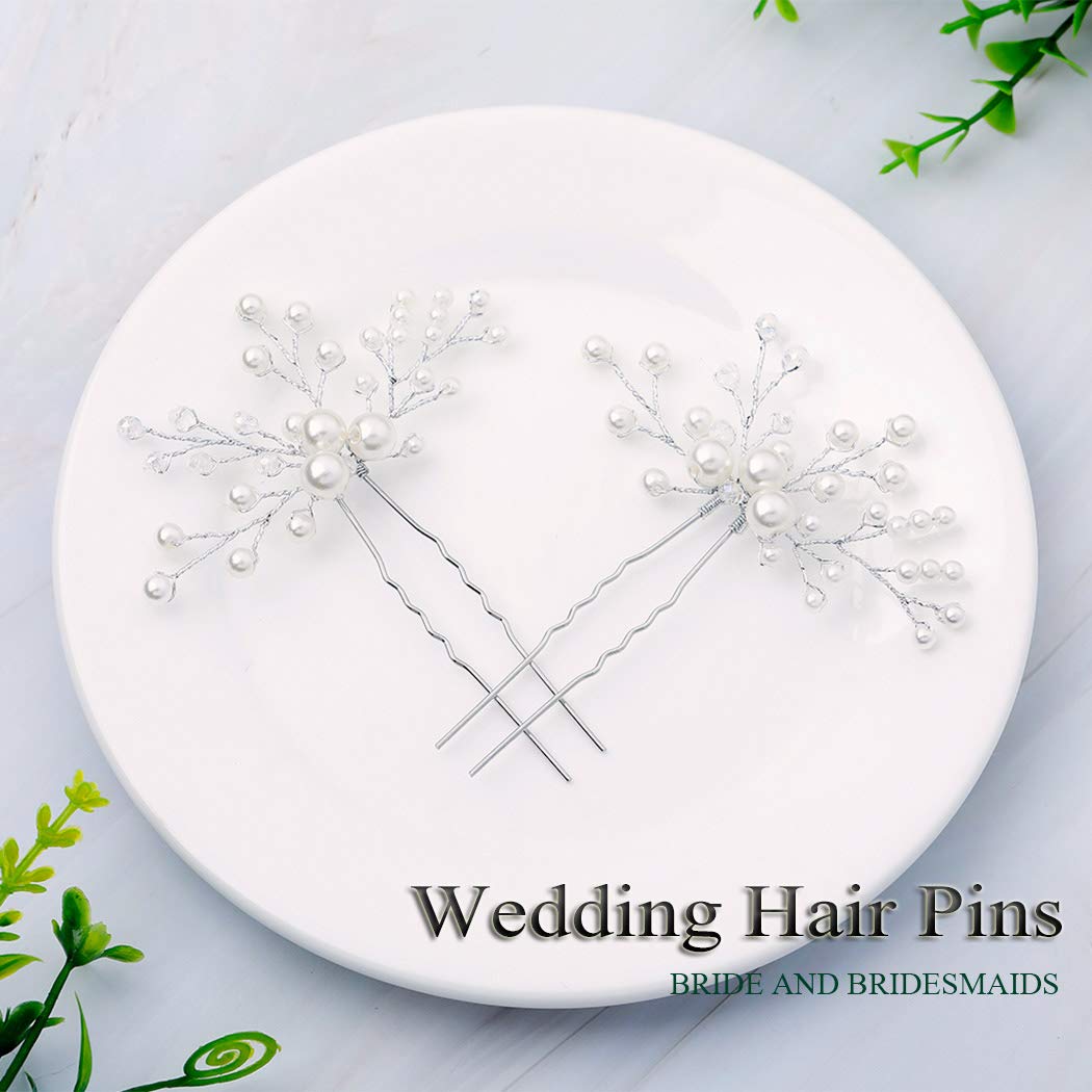 Artio Bride Wedding Pearl Hair Pins Girls Bridal Hair Accessories Hair Piece for Women and Girls 2PCS (Silver)
