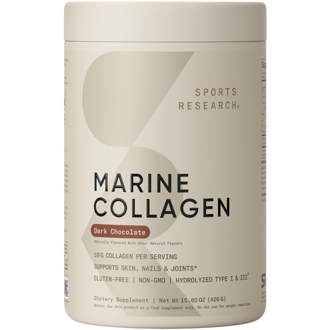 Sports Research Marine Collagen Peptides - Beauty Collagen Supplement for Women & Men - Post Workout Recovery Protein Powder with Vital Amino Acids for Hair, Skin, & Joint Support (Dark Chocolate)
