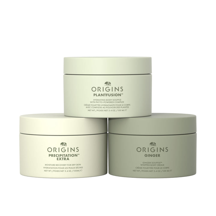 Origins 3-Piece Body Cream Skin Care Set | Includes Ginger, Precipitation Extra and Plantfusion Body Creams | With Hyaluronic Acid, Salicylic Acid & Ginger
