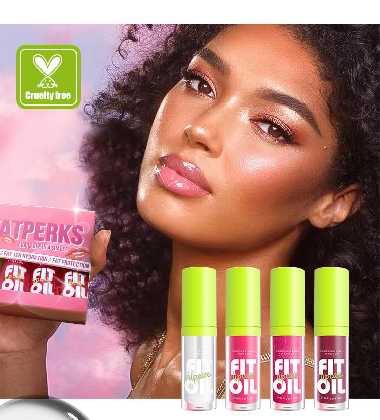 Qifylmaf 4 Colors Lip Oil Lip Glaze, Big Brush Head Hydrating Lip Glow Oil, Transparent Toot Tinted Nourishing Long Lasting Repairing Lightening Lip Lines (Set A)