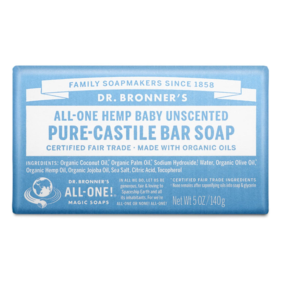 Dr. Bronner's - Pure-Castile Bar Soap (Baby Unscented, 5 ounce) - Made with Organic Oils, For Face, Body and Hair, Gentle for Sensitive Skin and Babies, No Added Fragrance, Biodegradable, Vegan