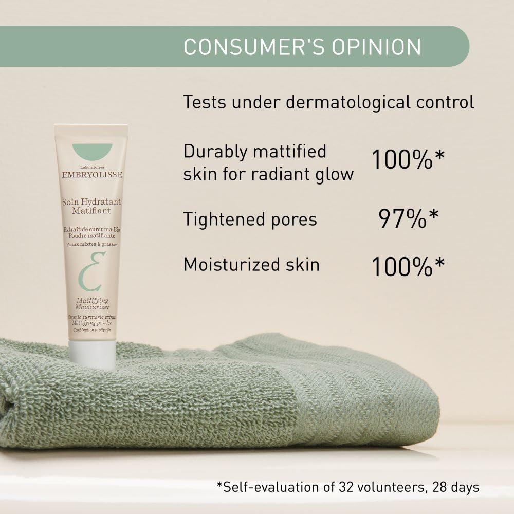 Embryolisse Mattifying Moisturizer, Oil-Control Face Cream with Organic Turmeric Extract. Lightweight Hydration, Non-Comedogenic for Oily & Combination Skin, 1.69 fl oz