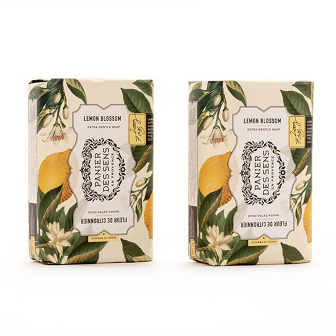 Panier des Sens - Lemon Blossom Shea Butter Bar Soap 2x 7oz/200g - Leaves Skin Moisturized and Fresh - 99% Natural & Enriched with Nourishing Shea Butter - Gentle Cleansing, Lovely Scent, Long Lasting