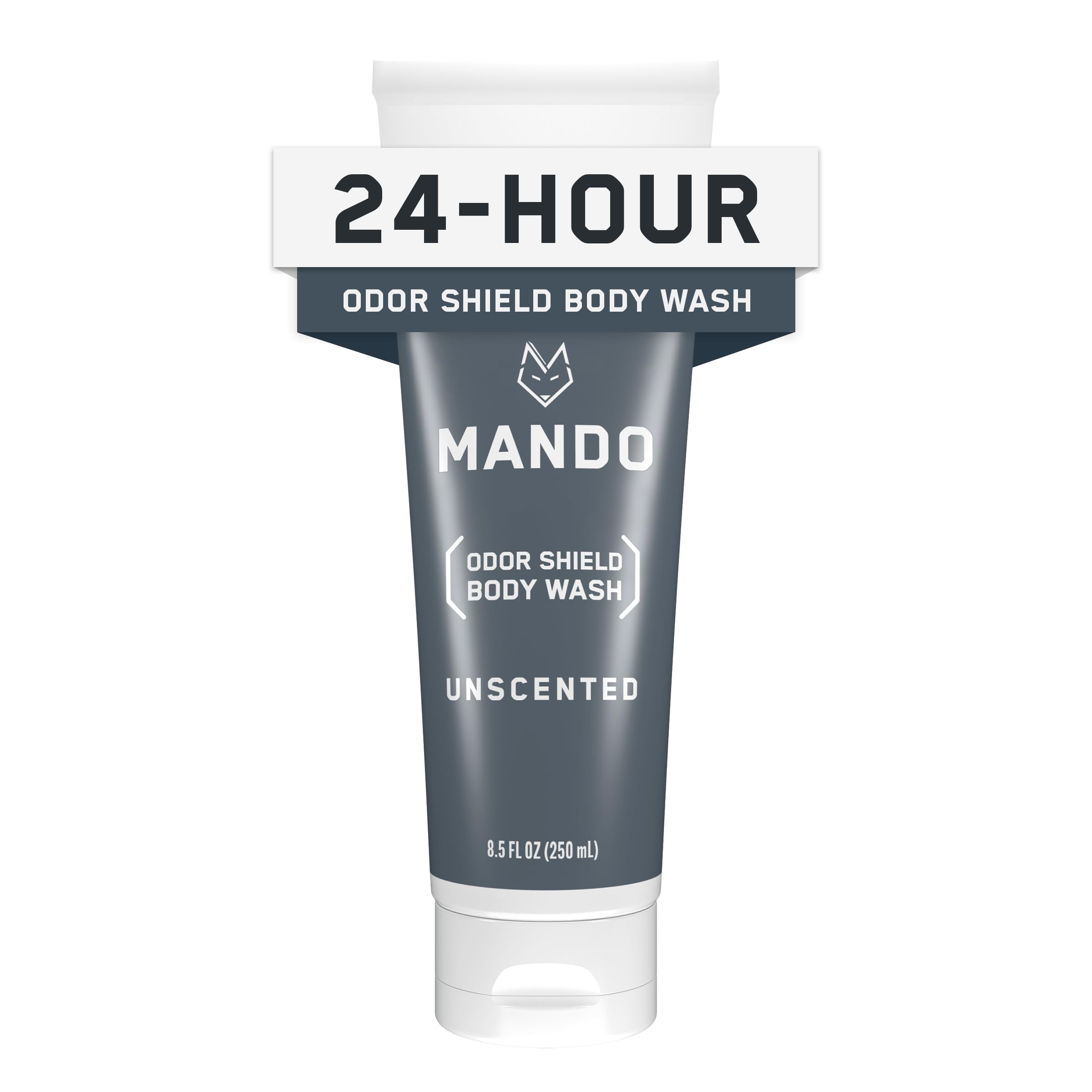 Mando Odor Shield Body Wash - 24 Hour Control - Removes Odor Better than Soap - SLS Free and Paraben Free, Skin Safe - 8.5 Ounce (Unscented)