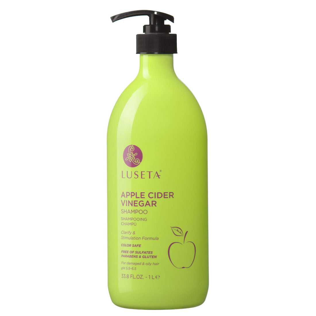 Luseta Apple Cider Vinegar Shampoo for Damaged and Oily Hair -Infused with Pyrus Malus for Clarify & Stimulation, Sulfate Free Paraben Free 33.8oz