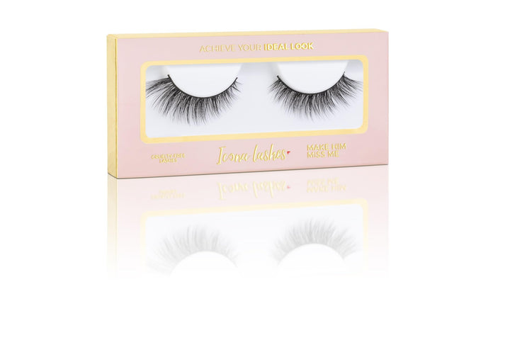 Icona Lashes Premium Quality False Eyelashes | Make Him Miss Me | Wispy & Flirty | Natural Look and Feel | Reusable | 100% Handmade & Cruelty-Free