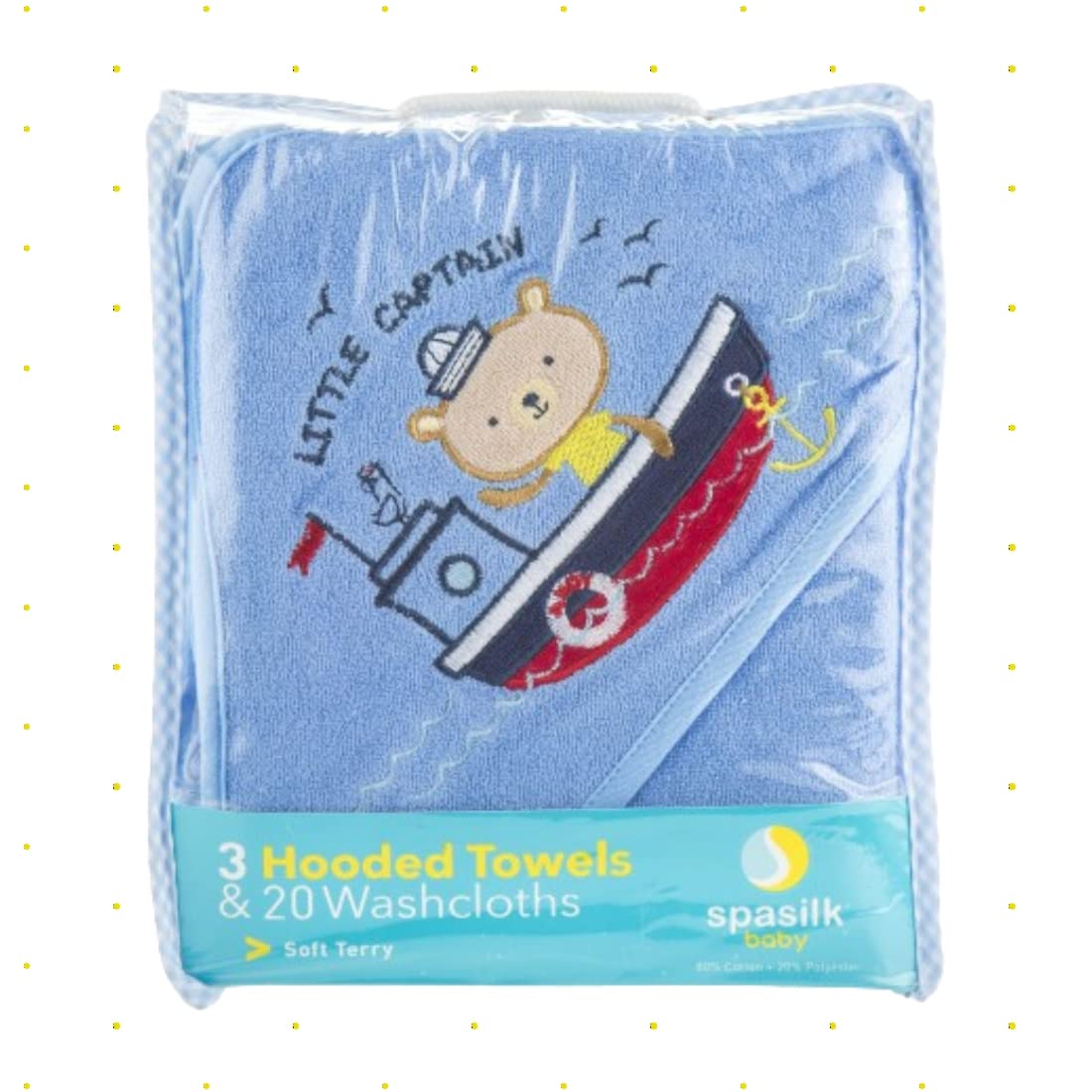 Spasilk Bath Hooded Towels & Washcloths Set for Babies, 23-Piece Gift Set, Navy Nautical, (Gift GBA23 2201)