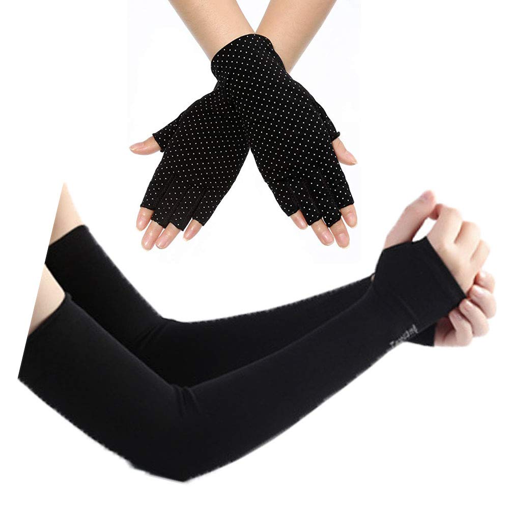UV Shield Glove Sunblock Fingerless Gloves Manicure UV Protection from UV Drying Lamp for Gel Polish Nail Art UV Protection Driving Gloves Summer Outdoor Gloves for Women and Girl Short and Long,Black