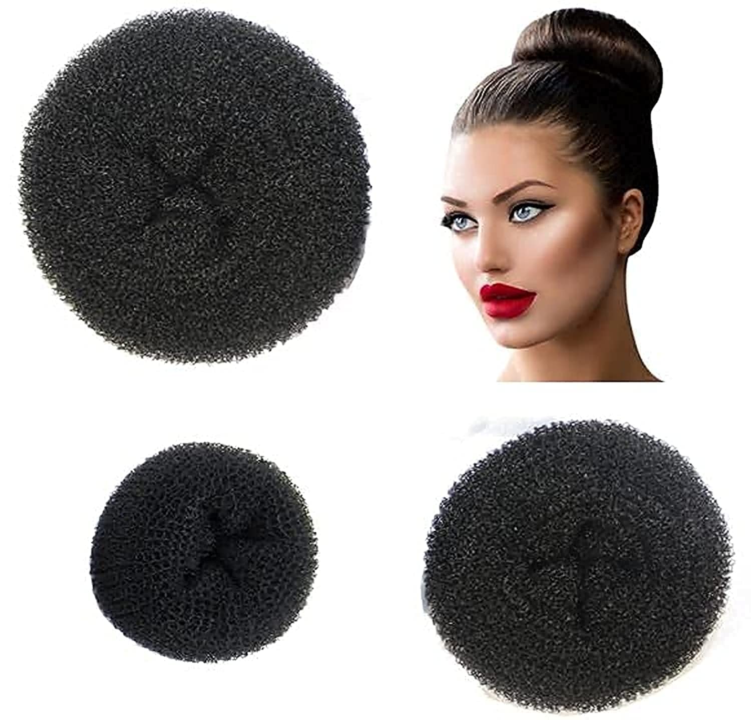 Donut Bun Maker - 3 Piece Set of Beautiful Hair Bun Makers - Great For Long Hair (1 Small, 1 Medium, 1 Large) (Black)