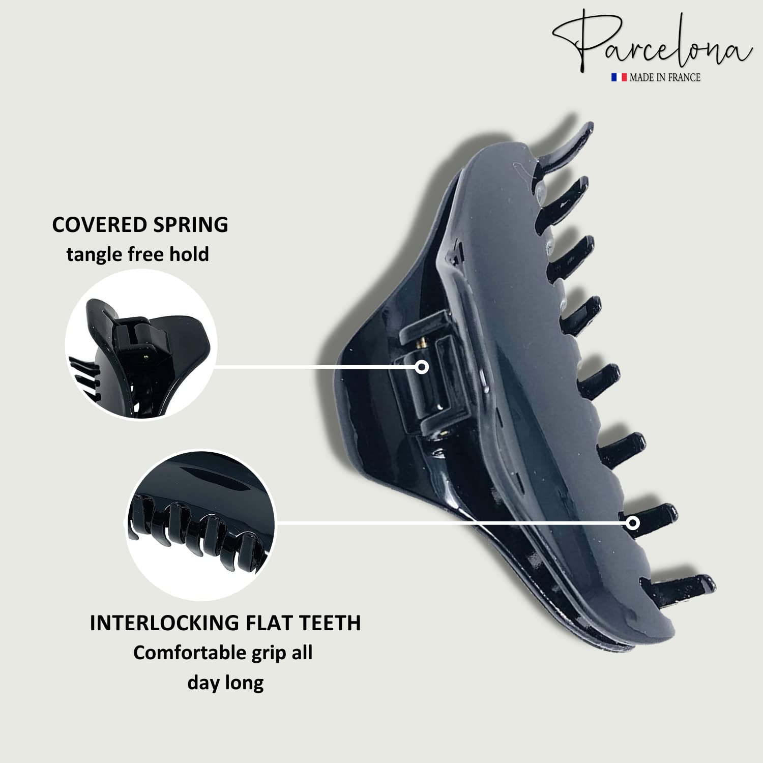 Parcelona French Boss Thin Glossy Black Medium Covered Spring Jaw Hair Claw Clip Clutcher Clamp
