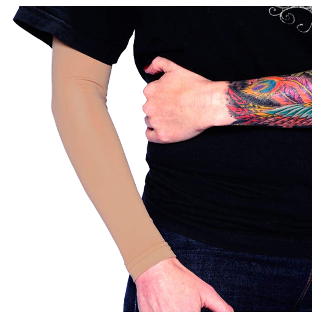 Tat2X Ink Armor Premium Full Arm Tattoo Cover Up Sleeve - No Slip Gripper - U.S. Made - Suntan - XL2X