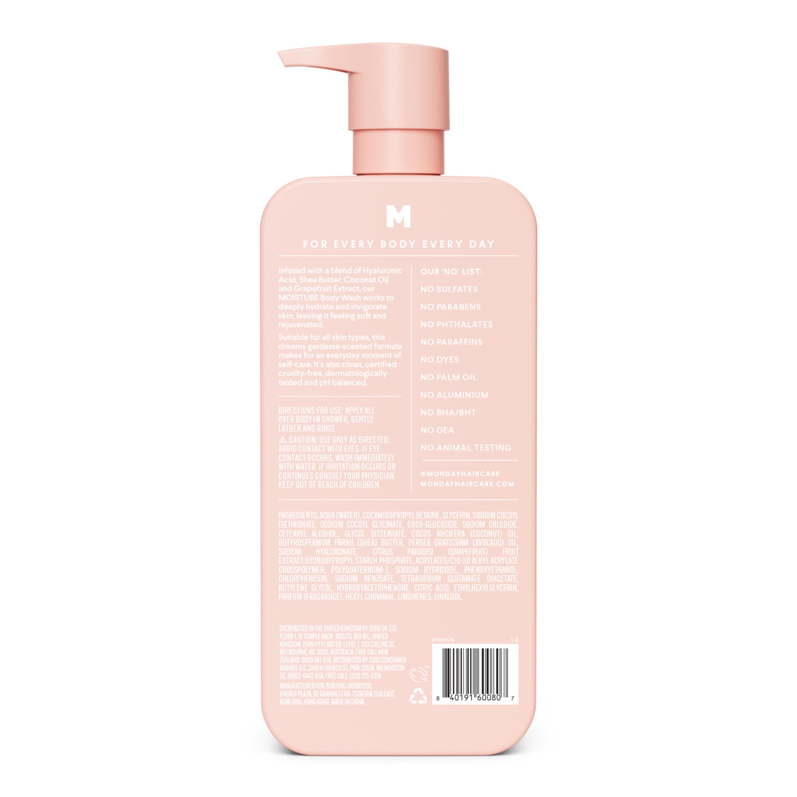 MONDAY HAIRCARE Moisture Body Wash 27oz - Nourishing Ingredients, Shea Butter, Coconut Oil and Grapefruit Extract, Hydrate and Replenish Skin