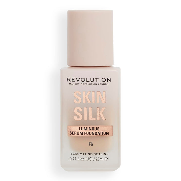 Revolution Beauty, Skin Silk Serum Foundation, Light to Medium Coverage, Lightweight & Radiant Finish, Contains Hyaluronic Acid, F6 Light Skin Tones, 0.77 Fl. Oz.