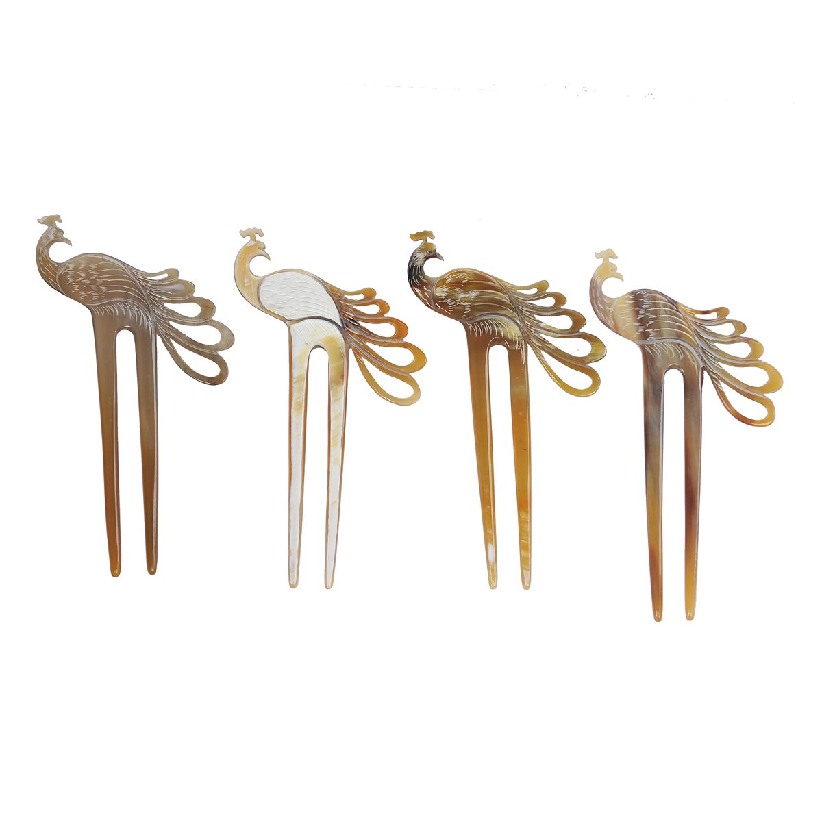 Marycrafts Light Shade Peacock Buffalo Horn Hair Fork, Hair Pin, Hair Pick Accessory Toy Handmade 6.3