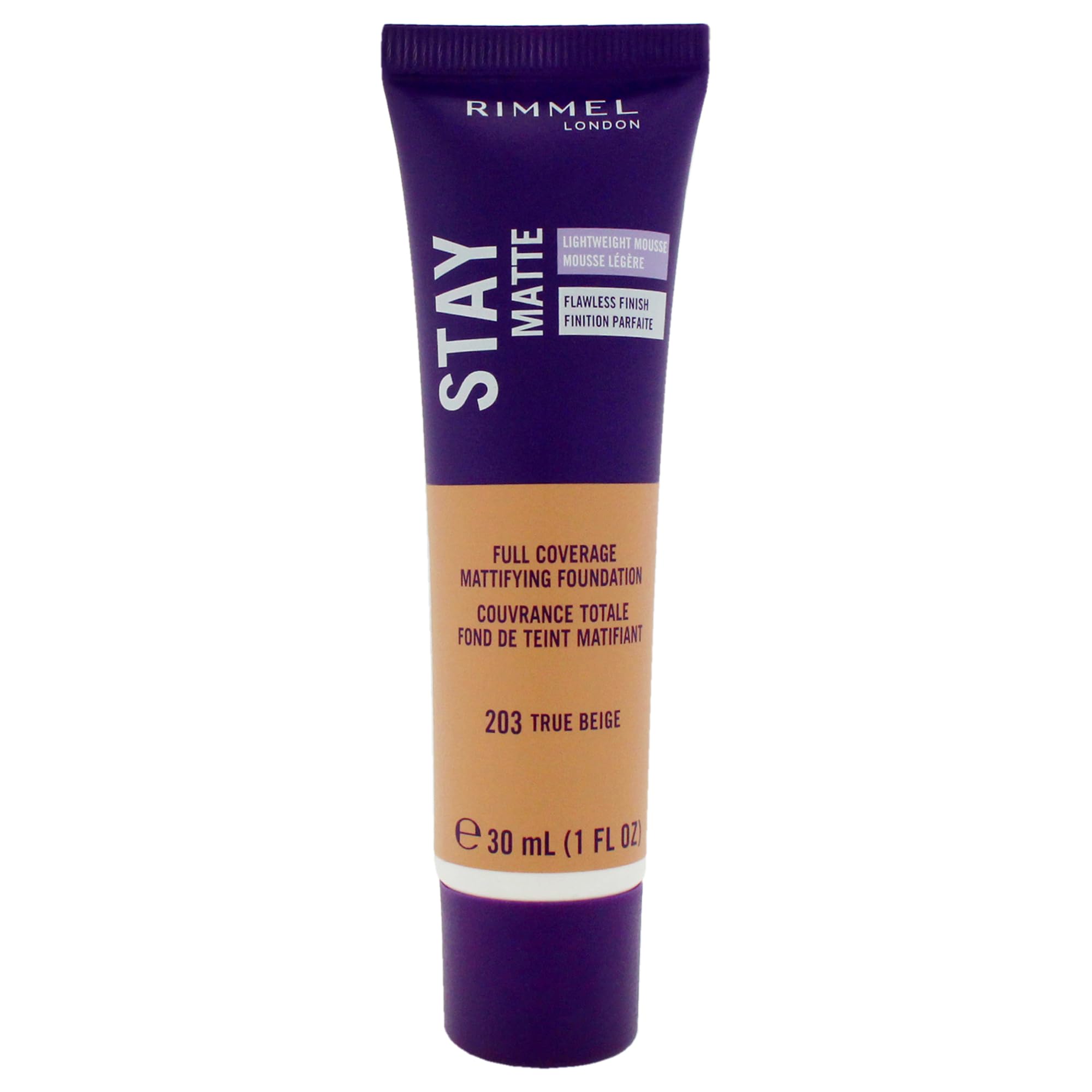 Rimmel London Stay Matte Liquid Mousse - 203 True Beige - Foundation, Lightweight, Shine Control, Oil-Free, 1oz