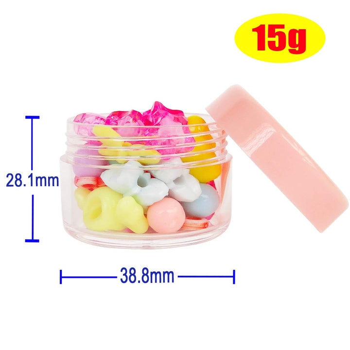 GreatforU Pale Pink: 20Pcs 15 Gram 15Ml Jars, Small Cosmetic Sample Empty Container, Plastic Round Pot Pink Screw Cap Lid, Tiny 15G Bottle for Makeup, Eye Shadow, Nails, Powder, Jewelry, Be