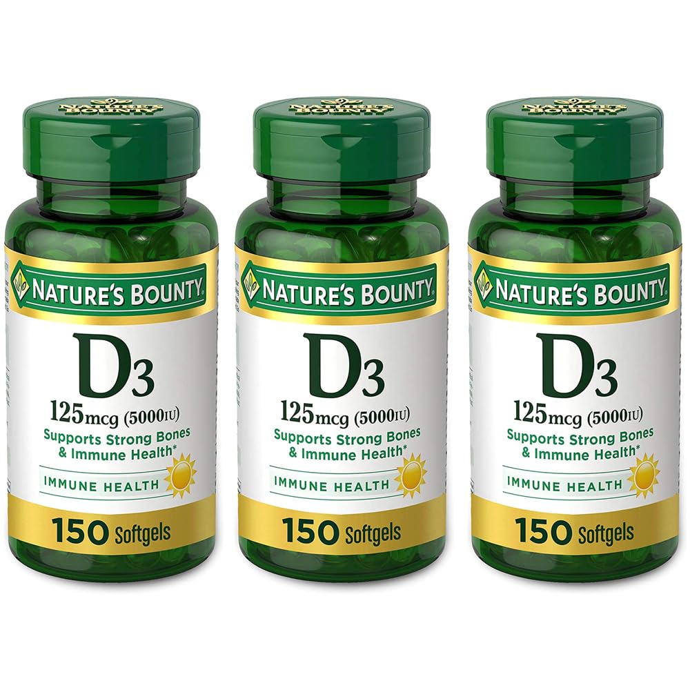 Nature's Bounty Vitamin D3 125 mcg-5000 IU Softgels, Maximum Strength 150 ea ( Pack of 3)
