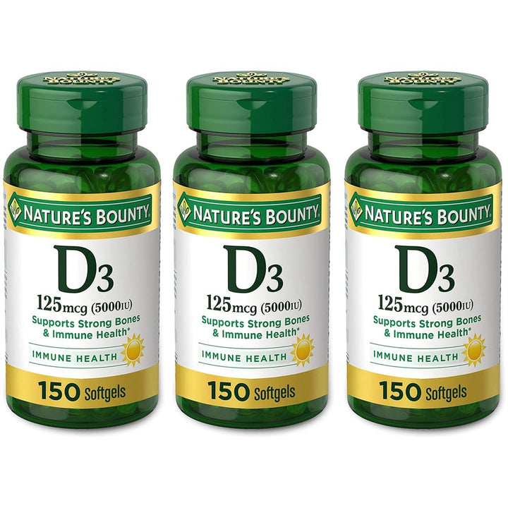 Nature's Bounty Vitamin D3 125 mcg-5000 IU Softgels, Maximum Strength 150 ea ( Pack of 3)