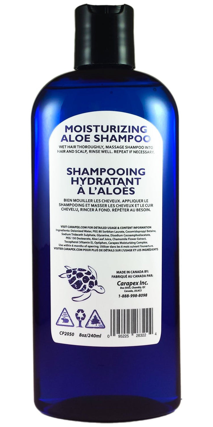 Carapex Moisturizing Aloe Shampoo | for Dry Hair & Scalp, Repairs & Adds Volume and Shine | Safe for Color Treated, Damaged & Thinning Hair, Reduces Dandruff | Paraben Free, Fragrance Free 8oz