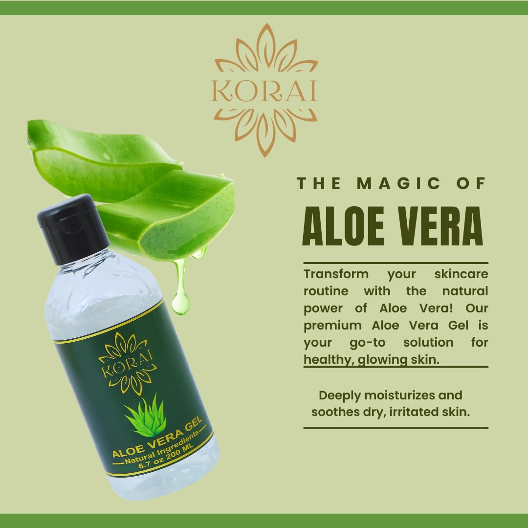 KORAI Aloe Vera Gel from freshly cut 99% Pure Aloe Vera Gel-Natural Ingredients-Vegan, Unscented - For Face, Skin and Hair