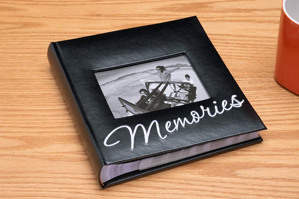 Malden International Designs Memories Cursive 2-Up With Memo Space Photo Album, 160-4x6, Black