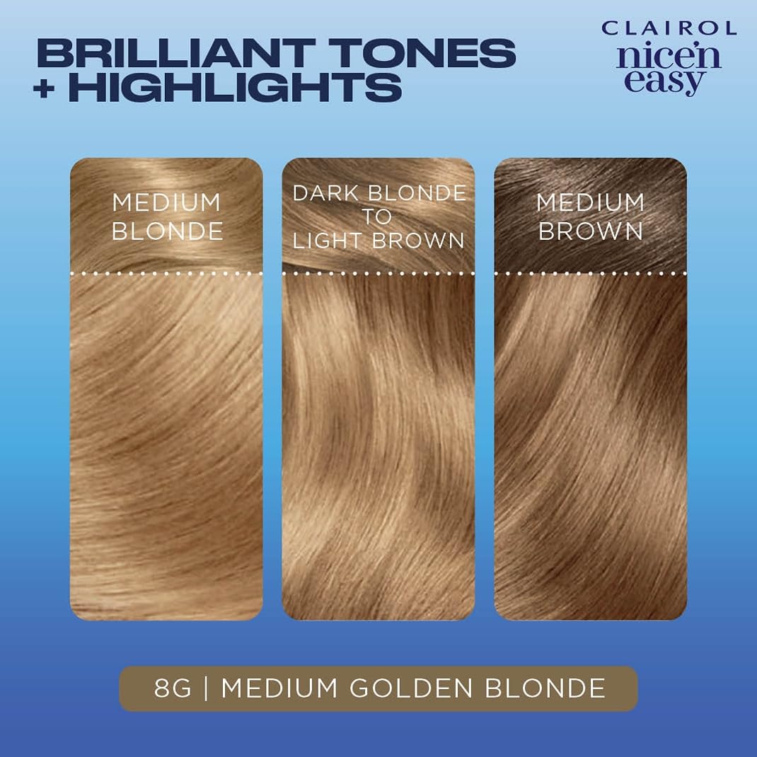 Clairol Nice'n Easy Permanent Hair Dye, 8G Medium Golden Blonde Hair Color, Pack of 1