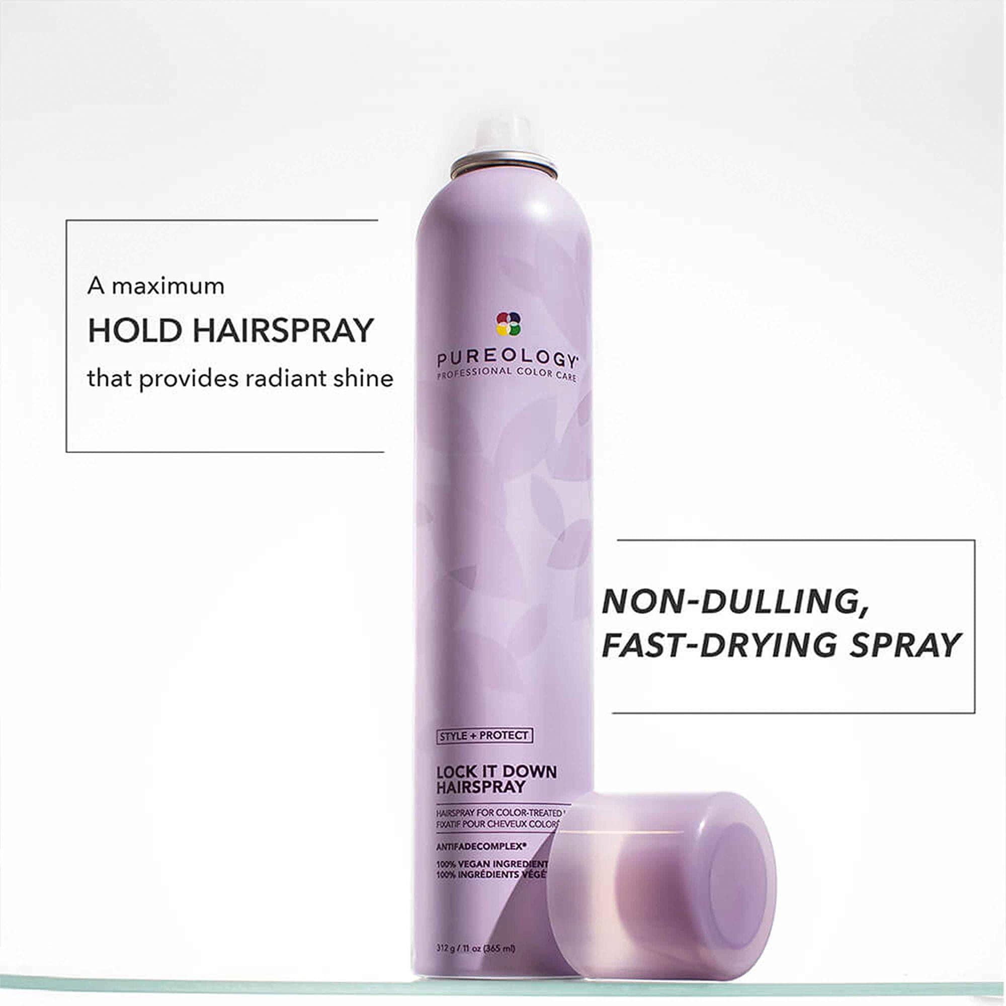 Pureology Style + Protect Lock It Down Hairspray | For Color-Treated Hair | Maximum Hold & Radiant Shine | Silicone Free | Vegan | Updated Packaging | 2.1 Oz. |