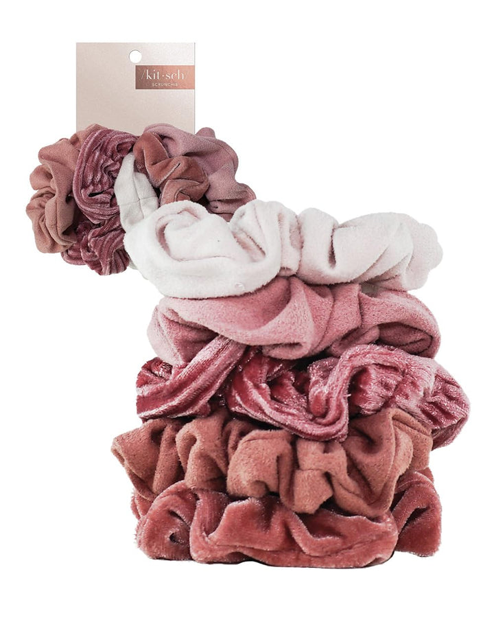 Kitsch Velvet Blush/Mauve: Velvet And Suede Hair Scrunchies For Women- 5 Pack Velvet & Suede Scrunchie For Ponytails, Braids And Buns (Pastel/Blush/Mauve)
