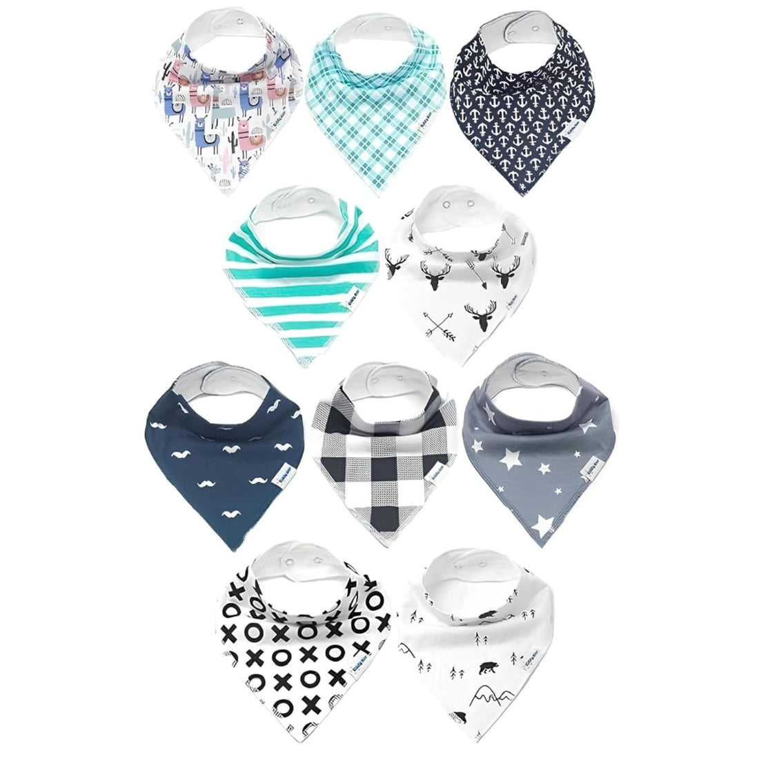 KiddyStar Double Layer Bandana Bibs - Multi Snaps Adjustable Organic Cotton Teething Bib - Absorbent Drooling Protection