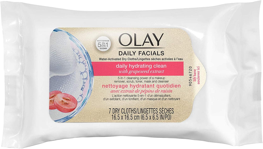 Olay Daily Facial Hydrating Cleansing Cloths Makeup Remover with Grapeseed Extract, 7 Count