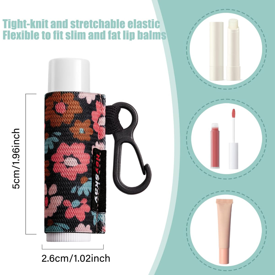 HEYSKAY 3PCS Lip Balm Holder Sleeves Keychain Chapstick Holder Keychain Lip Gloss Holder Keychain Chapstick Elastic Sleeves(Black/Color strip/Geometrical pattern)