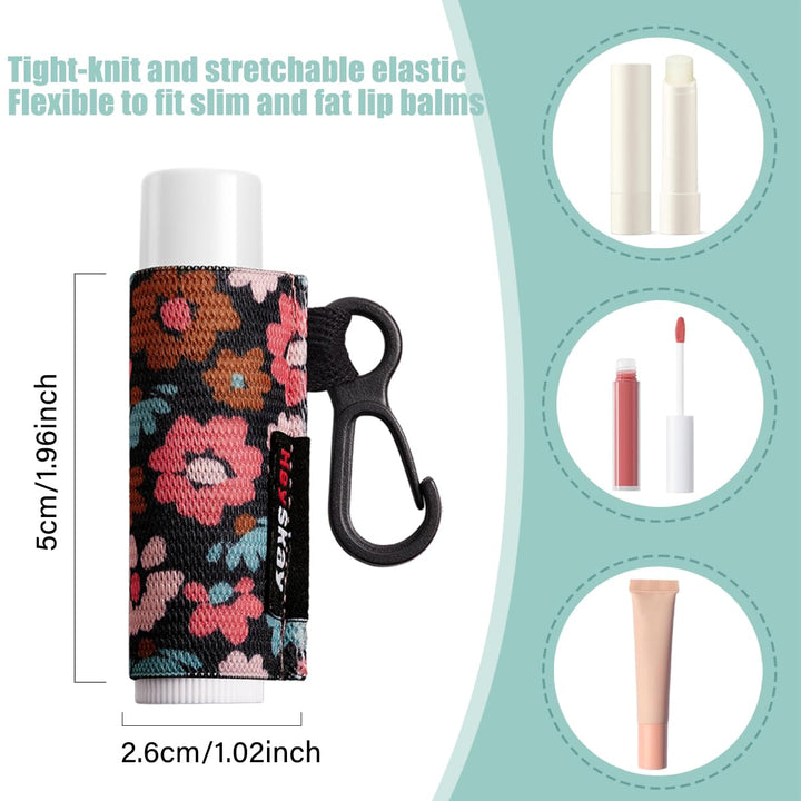 HEYSKAY 3PCS Lip Balm Holder Sleeves Keychain Chapstick Holder Keychain Lip Gloss Holder Keychain Chapstick Elastic Sleeves(Black/Color strip/Geometrical pattern)