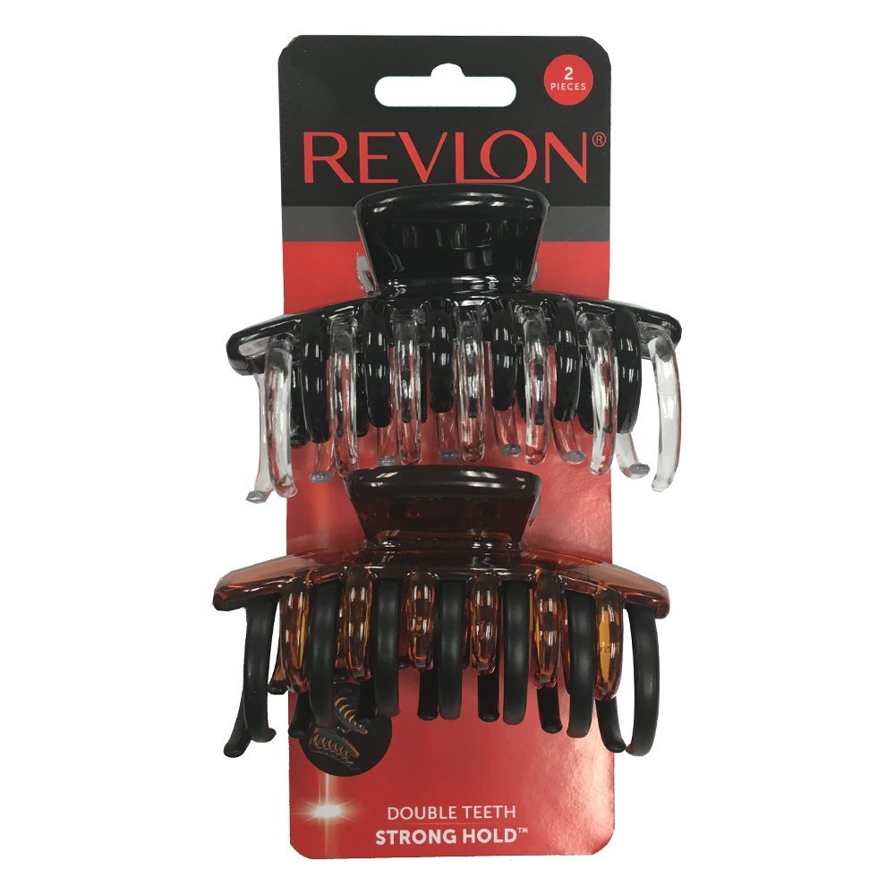 REVLON Strong Hold Hair Claw Clips, Brown/Black, 2 Count