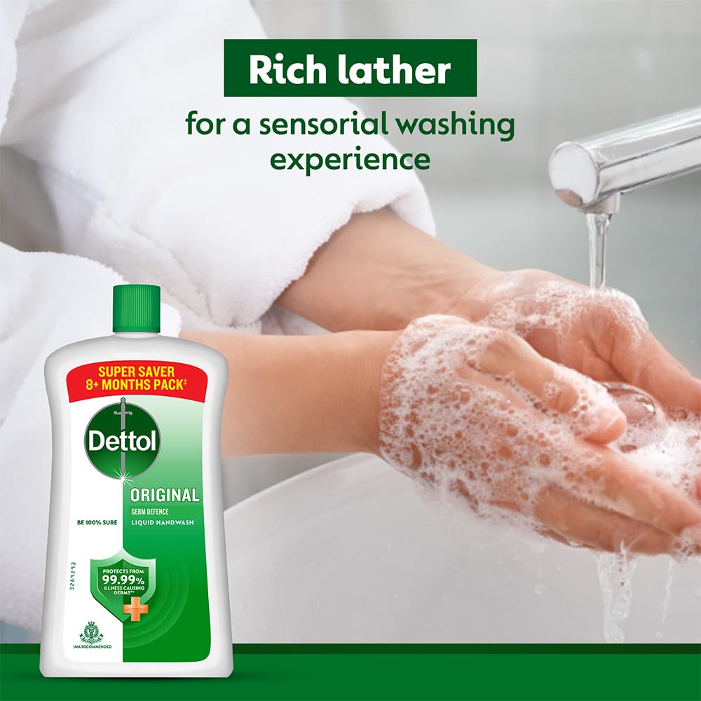 Dettol Liquid Handwash Bottle - Original Hand Wash- 875ml (Pack of 2) | Germ Defence Formula | 10x Better Germ Protection
