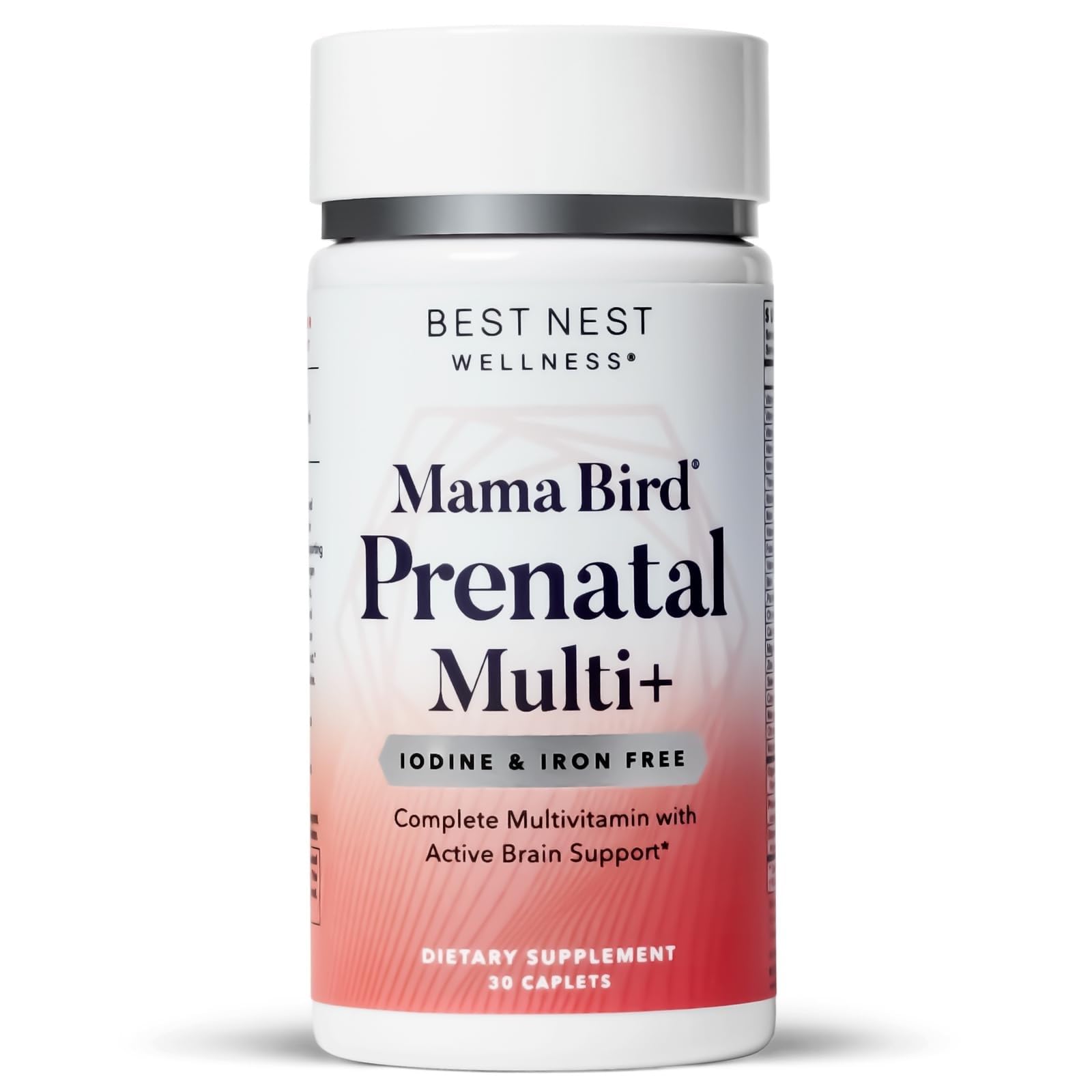 Best Nest Wellness Mama Bird Prenatal Multi Plus Iodine & Iron Free - Prenatal Vitamin for Brain & Digestive Health - Vegan Multivitamin with Methylfolate, Probiotics & More - 30 Caplets